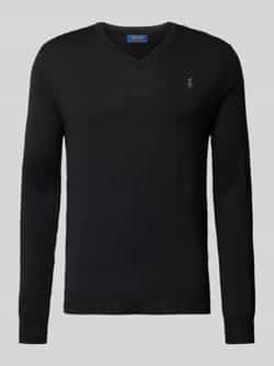 Polo Ralph Lauren Slim-Fit Wasbare Wollen V-Hals Trui Black Heren