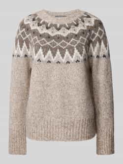MOS MOSH Warme Gebreide Trui met Mooi Patroon Brown Dames