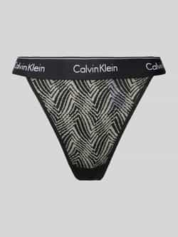 Calvin Klein Zwart Kant Gedrukt Semi-Transparante Slip Black Dames