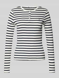 TOMMY JEANS Dames Tops & T-shirts Tjw Slim Button Rib C-neck Ls Ext Blauw wit Gestreept