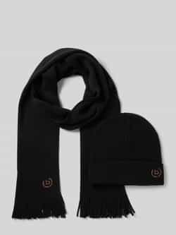 Bugatti Set van sjaal en muts met labelstitchings