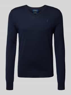 Polo Ralph Lauren Slim-Fit Wasbare Wollen V-Hals Trui Blue Heren