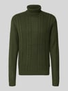 JACK & JONES Rollkragenpullover mit Zopfmuster Modell 'PAUL' Dunkelgruen