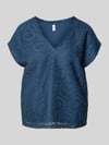 VERO MODA Pudełkowy krój t-shirt z półprzezroczystym obszyciem model 'IRIS' Szaroniebieski