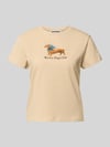 REVIEW T-shirt met motiefprint en ronde hals Zand