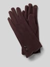 EEM Handschuhe aus elastischem Material-Mix mit Zierknöpfen Dunkelbraun