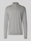 Selected Regular Fit Troyer aus reiner Baumwolle Modell 'BERG' Hellgrau Melange