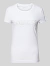 GUESS T-Shirt mit Label-Stitching und Ziersteinbesatz Weiss