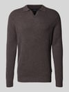bugatti Regular Fit Strickpullover mit Polokragen aus Woll-Mix Dunkelbraun