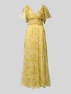 Lace & Beads Avondjurk van tule met V-hals Lichtgeel