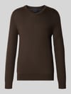 Christian Berg Men Strickpullover aus Woll-Mix mit V-Ausschnitt Dunkelbraun Melange