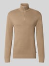 JACK & JONES Premium Slim fit pullover van 100% katoen model 'MILANO' Taupe gemêleerd