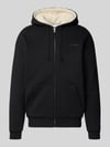 REVIEW Regular Fit Sweatjacke aus Baumwoll-Mix mit Teddyfutter Black