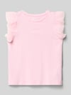 GUESS T-shirt z haftowanym logo i dekoltem w stylu crew neck Różowy