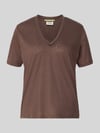 Scotch & Soda regular fit T-shirt van linnenmix met V-hals Donkerbruin