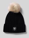 Blauer USA Gebreide muts met pompon en labeldetail, model 'LIFE' Zwart
