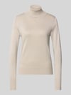 Christian Berg Woman Sweter z golfem o kroju slim fit z prążkowanymi wykończeniami Piaskowy