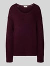 Milano Italy Sweter z dzianiny krój loose fit z mieszanką wełny i alpaki Bordowy
