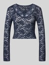 ONLY Slim Slim-fit shirt met lange mouwen in kantlook met mesh-look model 'NIKKA' Donkerblauw