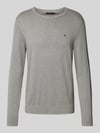 Tommy Hilfiger Gebreide pullover met logostitching Zilver gemêleerd