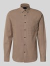 Lindbergh Slim Fit Freizeithemd mit Brusttasche Modell 'Brushed' Hellbraun