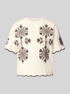 Jake*s Casual T-Shirt mit Wellensaum und Motiv-Stitching Beige
