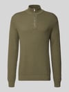 MCNEAL Regular Fit Troyer mit gerippten Abschlüssen Oliv