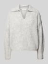 OPUS Sweter z dzianiny o kroju loose fit z dodatkiem wełny model „Pelsie” Jasnoszary melanż