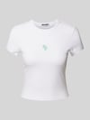 REVIEW T-Shirt mit Label-Stitching Weiss