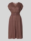 Christian Berg Woman Selection Knielanges Kleid aus Leinen-Mix mit Knopfleiste Mittelbraun