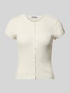 REVIEW slim fit T-shirt met doorlopende knoopsluiting model 'AJOUR' Offwhite