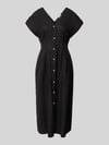ICHI Midikleid aus Leinen-Viskose-Mix mit V-Ausschnitt Black