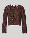 Jake*s Collection Cardigan aus Häkelspitze mit Rundhalsausschnitt Dunkelbraun