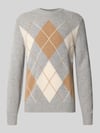 Christian Berg Men pullover in Slim fit van puur kasjmier in tricotlook Middengrijs gemêleerd