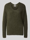MOS MOSH Gebreide pullover van wolmix met v-hals model 'THORA' Olijfgroen