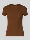 Stefanel Cropped T-Shirt mit Rundhalsausschnitt Mittelbraun