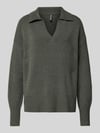 PIECES Regular Fit Strickpullover mit Woll-Anteil Modell 'MALOU' Dunkelgrau Melange