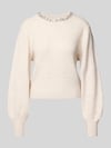 ONLY Regular Fit Strickpullover mit Schmucksteinbesatz Modell 'ELSA' Beige