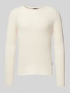 REVIEW Strickpullover mit geripptem Rundhalsausschnitt Ecru