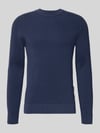 Casual Friday Slim Fit trui in brei-look model 'Nordin' Marineblauw