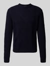 Manuel Ritz Strickpullover mit Zopfmuster und Rundhalsausschnitt Marine