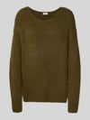Milano Italy Sweter z dzianiny krój loose fit z mieszanką wełny i alpaki Khaki