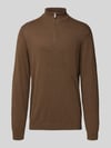 ONLY & SONS Regular Fit Troyer aus Baumwoll-Viskose-Mix Modell 'LOUI' Dunkelbraun Melange