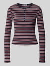 REVIEW Longsleeve mit Henley-Kragen Dunkelblau