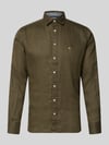 Fynch-Hatton Slim Fit Leinenhemd mit Haifischkragen Oliv
