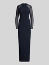 Lauren Ralph Lauren Eng anliegendes Abendkleid mit Seitenschlitz Dunkelblau