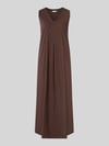MORE & MORE Midikleid mit V-Ausschnitt und Eingrifftaschen Dunkelbraun