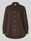 VILLA SOPHIE loose fit blouse met lange mouwen van mix van katoen en linnen model 'ANIKA' Middenbruin