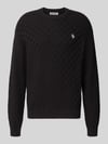 REVIEW Regular Fit Strickpullover aus reiner Baumwolle mit Label-Detail Black
