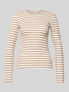 PIECES Slim Fit Langarmshirt aus Baumwoll-Mix Beige